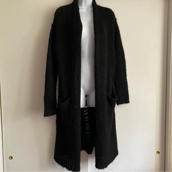 Current/Elliott Black Alpaca Blend The Long Slash Open Front Cardigan, Sz 2/M - Picture 4 of 15